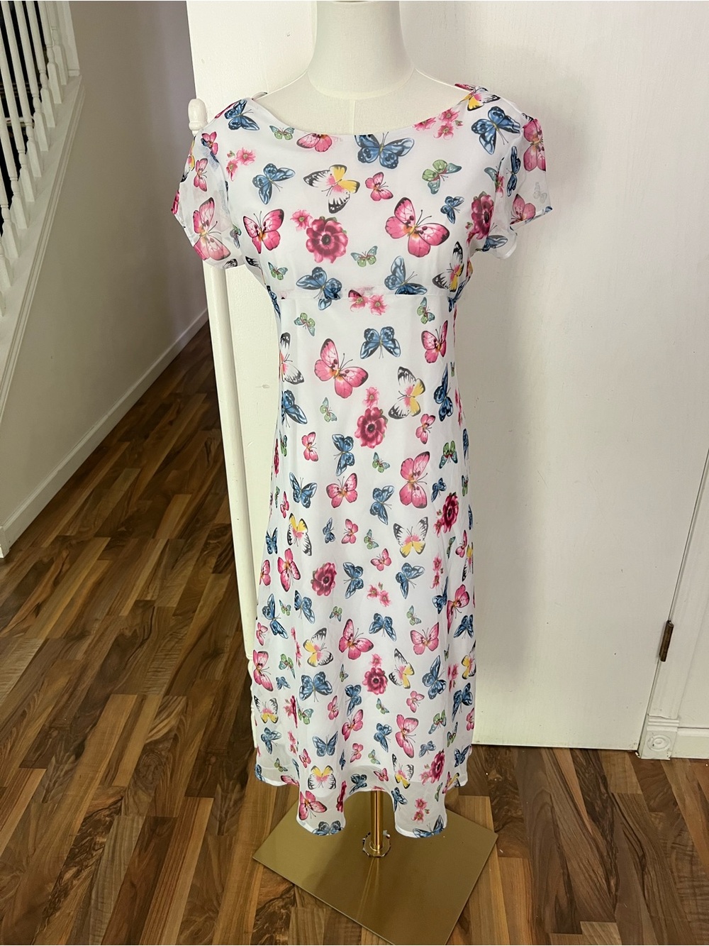Y2K Coquette Butterfly Short Sleeve Midi Dress, EUC
